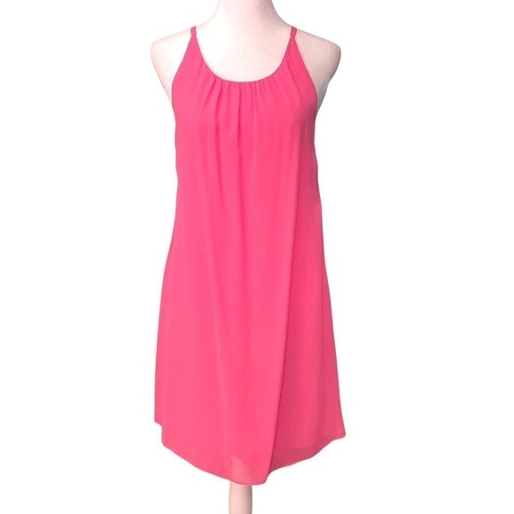 NWT Alice + Olivia Hot Neon Pink 100% Silk Trapeze Hem Layered Dress shift Small